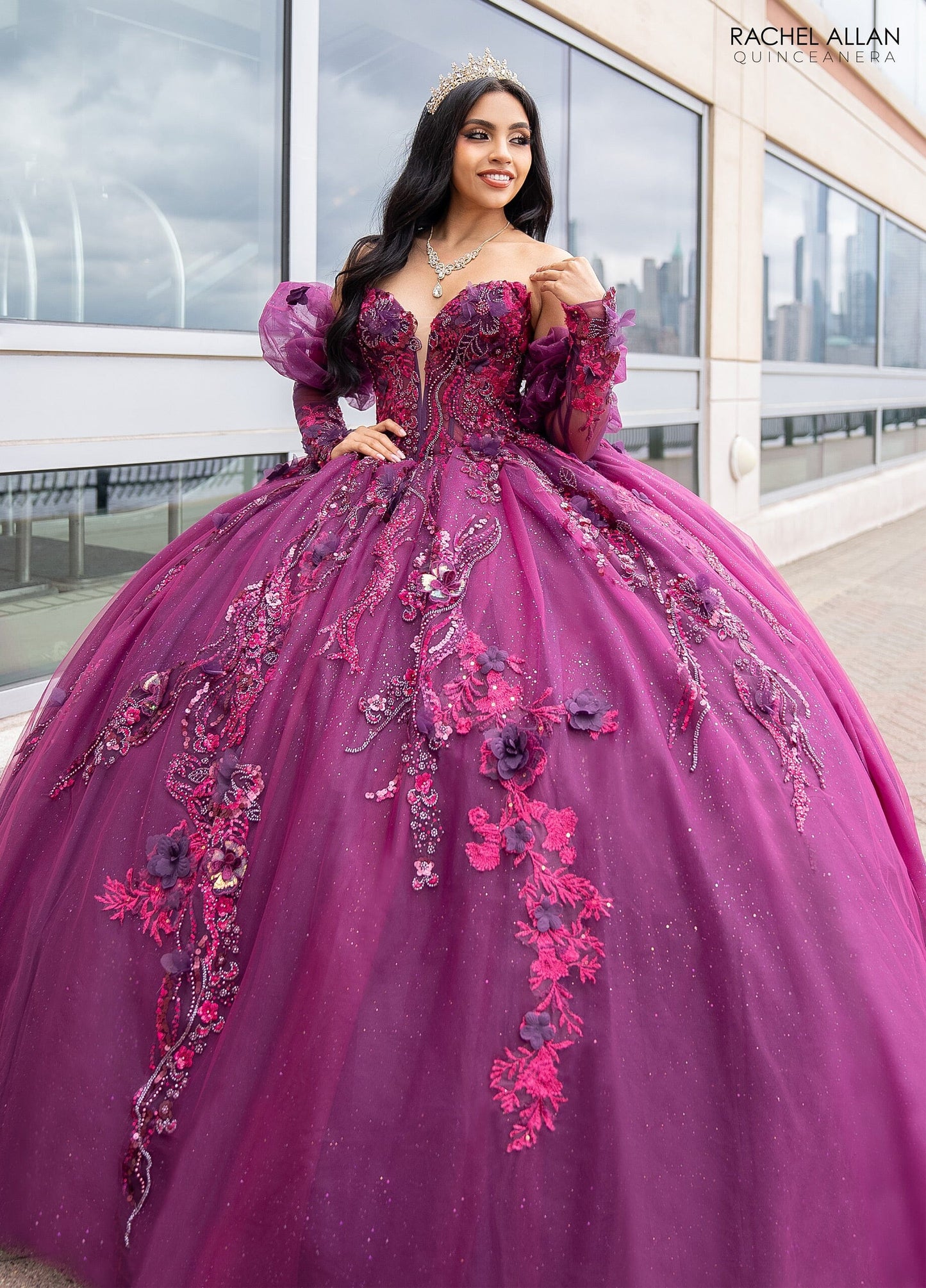 Rachel Allan RQ2184 Strapless Puff Sleeve Quinceanera Dress