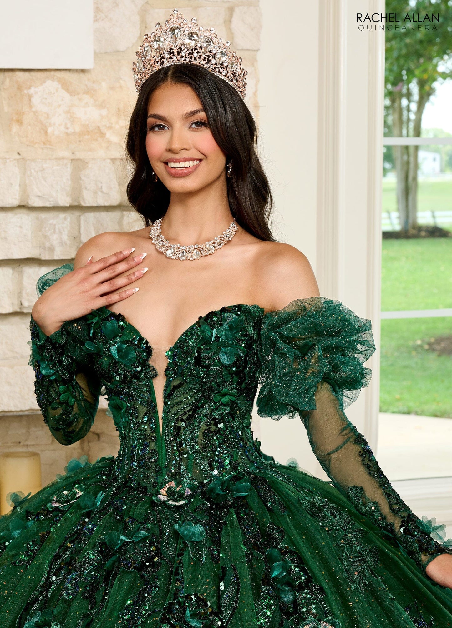 Rachel Allan RQ2184 Strapless Puff Sleeve Quinceanera Dress