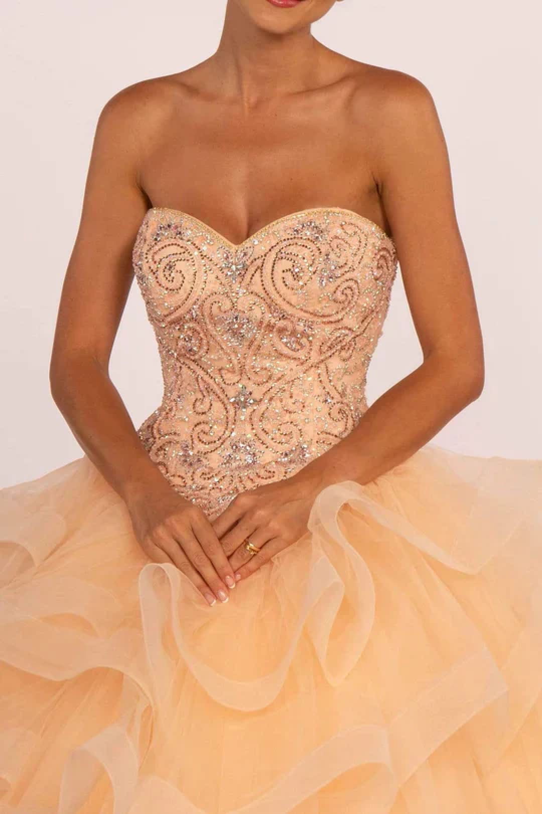 Strapless Sweetheart Ball Gown with Ruffled Skirt by Elizabeth K GL2515 - Quinceanera Dresses