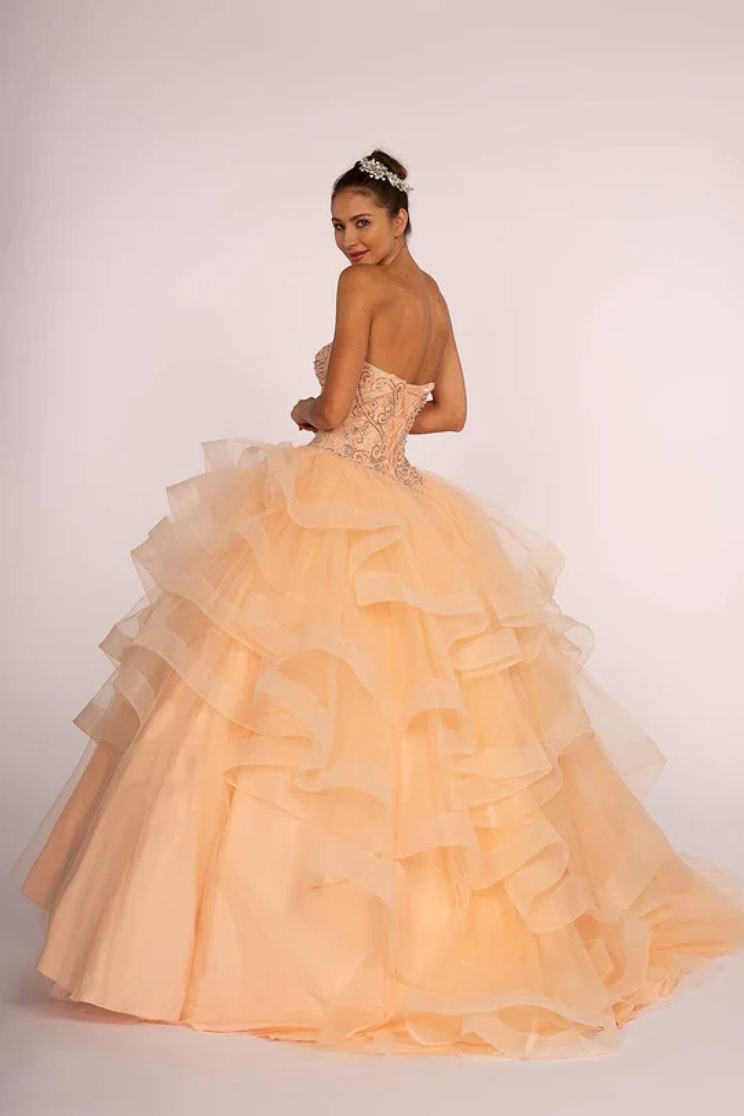 Strapless Sweetheart Ball Gown with Ruffled Skirt by Elizabeth K GL2515 - Quinceanera Dresses