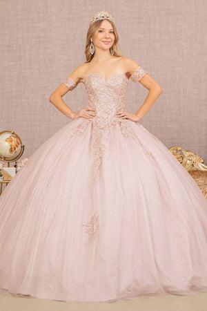Strapless Sweetheart Glitter Ball Gown by Elizabeth K GL2604 - M / Mauve - Quinceanera Dresses