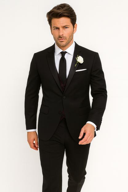 Black Modern Wedding Notch Tuxedo