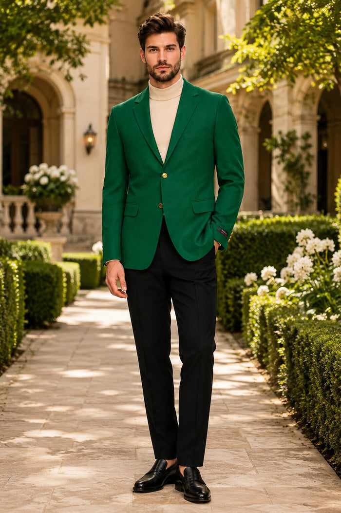 Poplin Fabric Pacelli Solid 2 Button Green Blazer BLAIR-70014