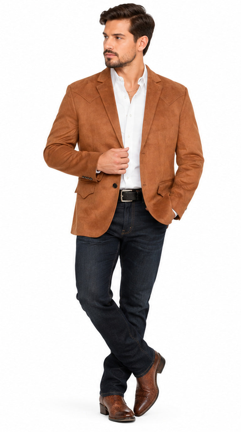 Men's Suede Cowboy Blazer Ultra Slim Fit LAM-510 in Color Camel