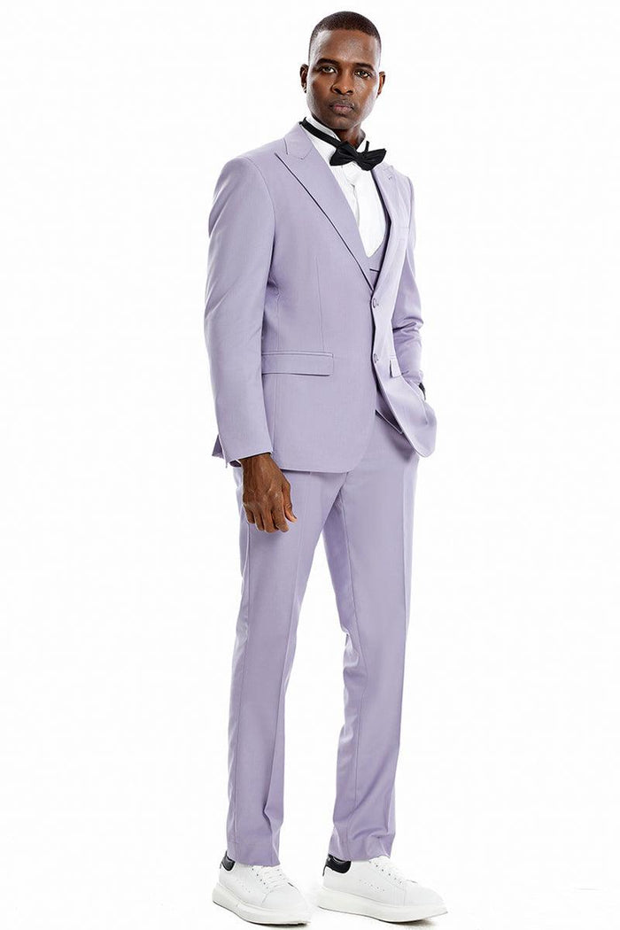 Suggested Product Title: Tazio Men's Lavender 2-Button Vested Peak Lapel Suit  Ideal For Weddings & Proms