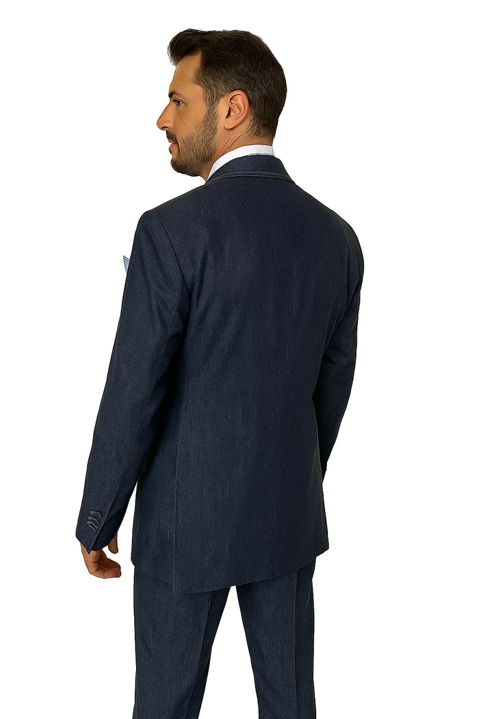Classic Men's Denim 3-Piece Suit  Cotton Double Vent Blazer, Vest & Pants