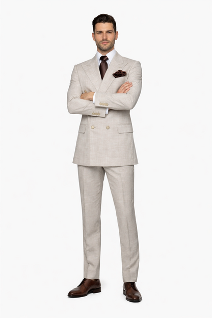 Suits With Baggy Pleated Pants - Wide Leg Pants 100% Wool - Classic Fit in  Light Brown Color by Rossiman