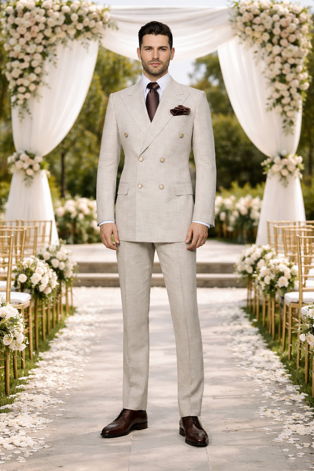 Suits With Baggy Pleated Pants - Wide Leg Pants 100% Wool - Classic Fit in  Light Brown Color by Rossiman