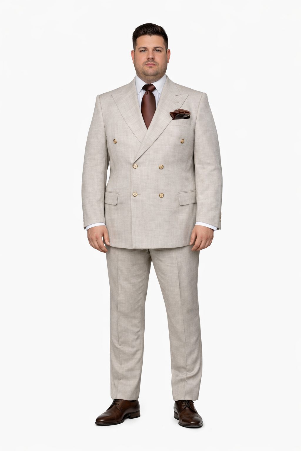 Suits With Baggy Pleated Pants - Wide Leg Pants 100% Wool - Classic Fit in  Light Brown Color by Rossiman