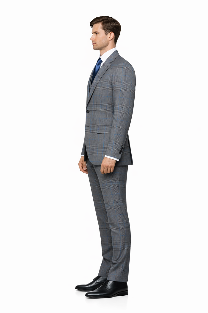 Suits With Baggy Pleated Pants - Wide Leg Pants 100% Wool - Classic Fit Gray Color by Rossiman