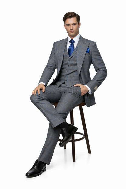 Suits With Baggy Pleated Pants - Wide Leg Pants 100% Wool - Classic Fit Gray Color by Rossiman