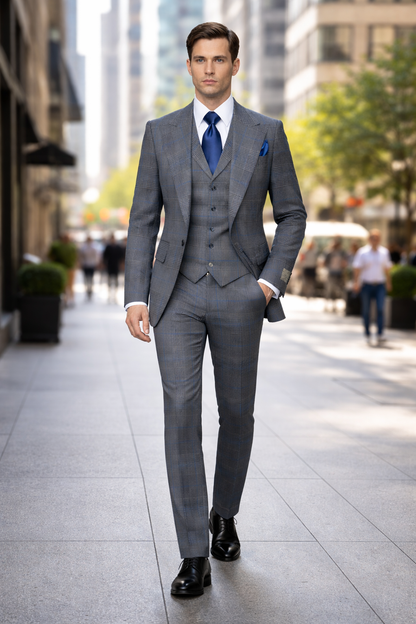 Suits With Baggy Pleated Pants - Wide Leg Pants 100% Wool - Classic Fit Gray Color by Rossiman