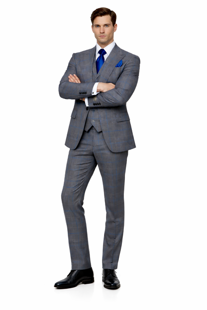 Suits With Baggy Pleated Pants - Wide Leg Pants 100% Wool - Classic Fit Gray Color by Rossiman