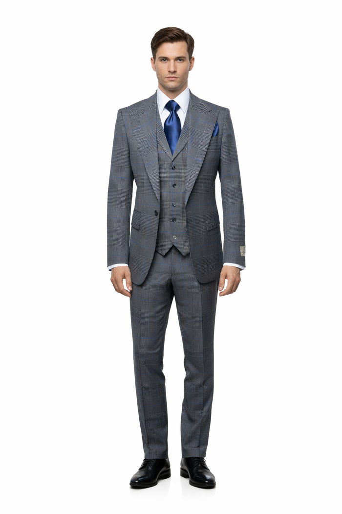 Suits With Baggy Pleated Pants - Wide Leg Pants 100% Wool - Classic Fit Gray Color by Rossiman