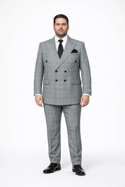 Suits With Baggy Pleated Pants - Wide Leg Pants 100% Wool - Classic Fit in Black and White Plaid Color by Rossiman