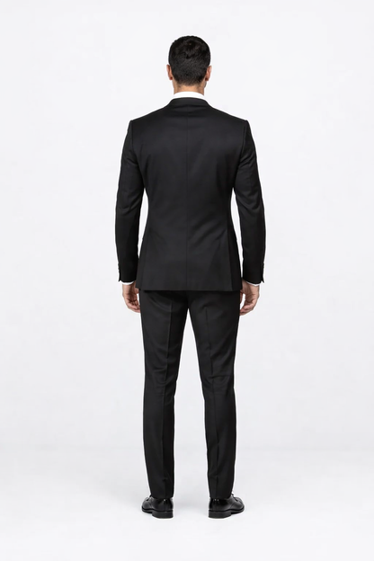 Suits With Baggy Pleated Pants - Wide Leg Pants 100% Wool - Classic Fit in Black Color by Rossiman