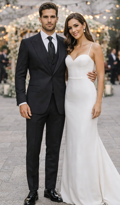 Suits With Baggy Pleated Pants - Wide Leg Pants 100% Wool - Classic Fit in Black Color by Rossiman