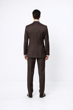 Suits With Baggy Pleated Pants - Wide Leg Pants 100% Wool - Classic Fit in Brown Color by Rossiman