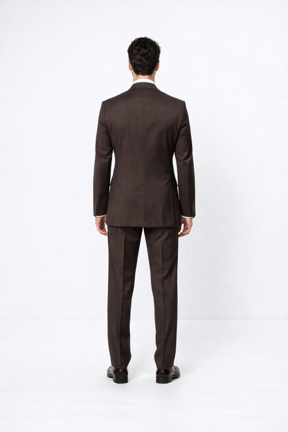 Suits With Baggy Pleated Pants - Wide Leg Pants 100% Wool - Classic Fit in Brown Color by Rossiman