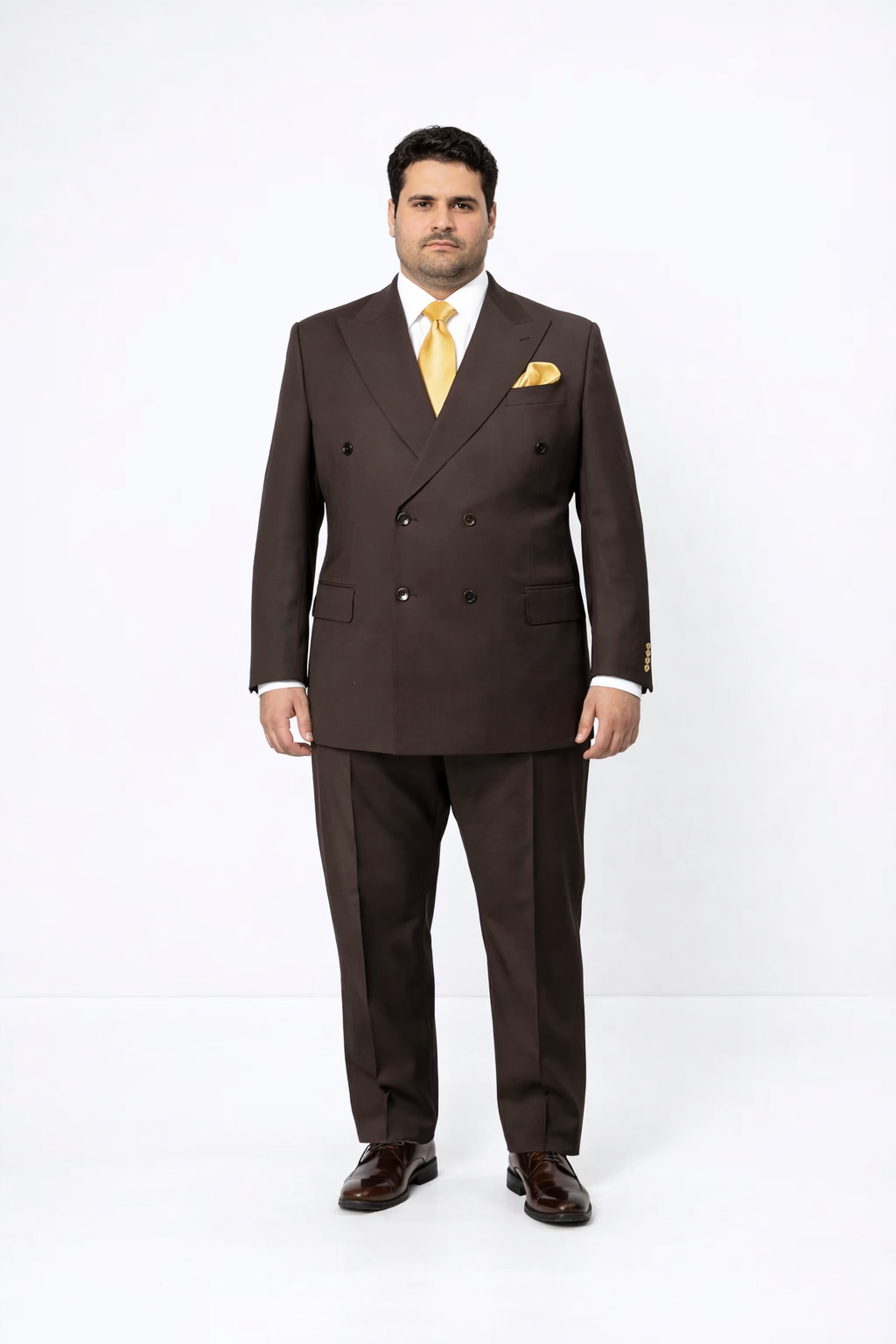 Men's Classic Fit Brown Wool Suit with Baggy Pleated Pants by Rossiman Men's Classic Fit Brown Wool Suit with Baggy Pleated Pants by Rossiman