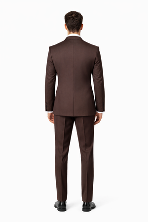 Suits With Baggy Pleated Pants - Wide Leg Pants 100% Wool - Classic Fit in Brown One Button 3 Piece Suit  by Rossiman