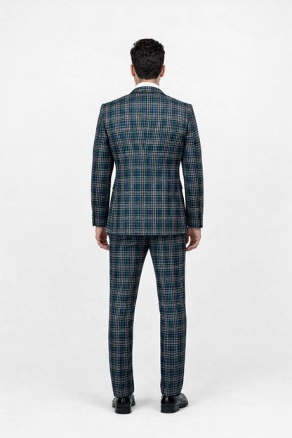 Suits With Baggy Pleated Pants - Wide Leg Pants 100% Wool - Classic Fit in Green Color by Rossiman