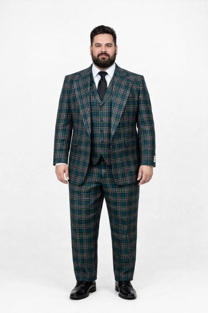 Suits With Baggy Pleated Pants - Wide Leg Pants 100% Wool - Classic Fit in Green Color by Rossiman