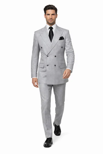 Suits With Baggy Pleated Pants - Wide Leg Pants 100% Wool - Classic Fit in Grey Color by Rossiman
