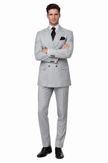 Suits With Baggy Pleated Pants - Wide Leg Pants 100% Wool - Classic Fit in Grey Color by Rossiman