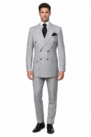 Suits With Baggy Pleated Pants - Wide Leg Pants 100% Wool - Classic Fit in Grey Color by Rossiman