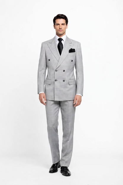 Suits With Baggy Pleated Pants - Wide Leg Pants 100% Wool - Classic Fit in Grey Color by Rossiman