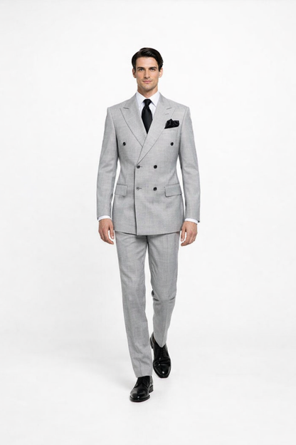 Suits With Baggy Pleated Pants - Wide Leg Pants 100% Wool - Classic Fit in Grey Color by Rossiman