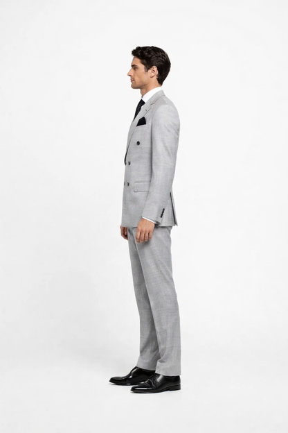 Suits With Baggy Pleated Pants - Wide Leg Pants 100% Wool - Classic Fit in Grey Color by Rossiman