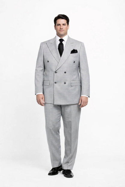 Suits With Baggy Pleated Pants - Wide Leg Pants 100% Wool - Classic Fit in Grey Color by Rossiman