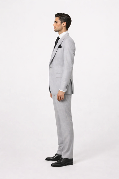 Suits With Baggy Pleated Pants - Wide Leg Pants 100% Wool - Classic Fit in Grey One Button 3 Piece Suit by Rossiman