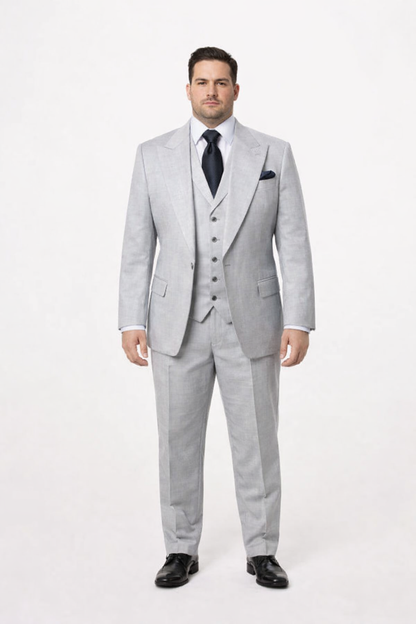 Suits With Baggy Pleated Pants - Wide Leg Pants 100% Wool - Classic Fit in Grey One Button 3 Piece Suit by Rossiman