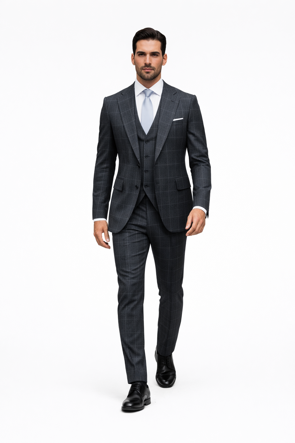 Suits With Baggy Pleated Pants - Wide Leg Pants 100% Wool - Classic Fit in Navy by Rossiman