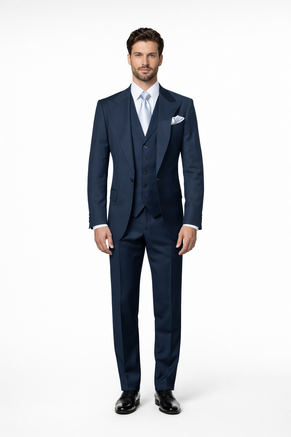 Suits With Baggy Pleated Pants - Wide Leg Pants 100% Wool - Classic Fit in Navy Single Breast Lapel by Rossiman