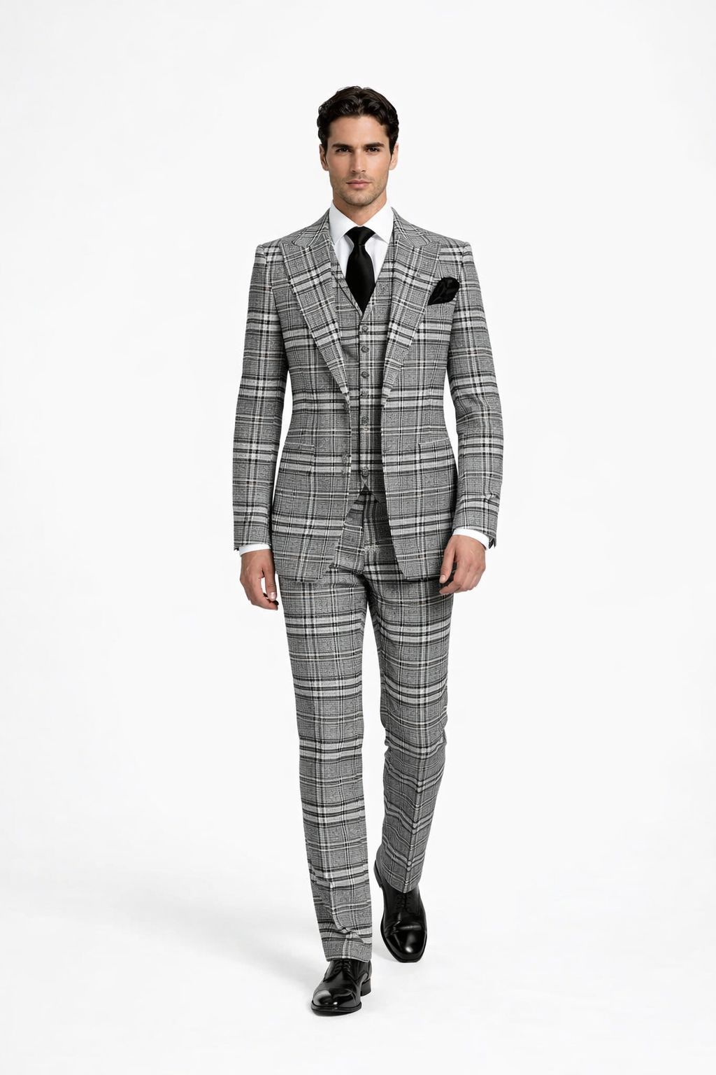 Suits With Baggy Pleated Pants - Wide Leg Pants 100% Wool - Classic Fit in One Button 3 Piece Suit by Rossiman