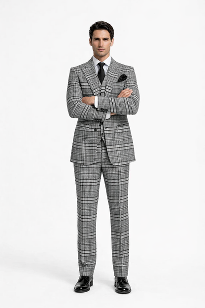 Suits With Baggy Pleated Pants - Wide Leg Pants 100% Wool - Classic Fit in One Button 3 Piece Suit by Rossiman