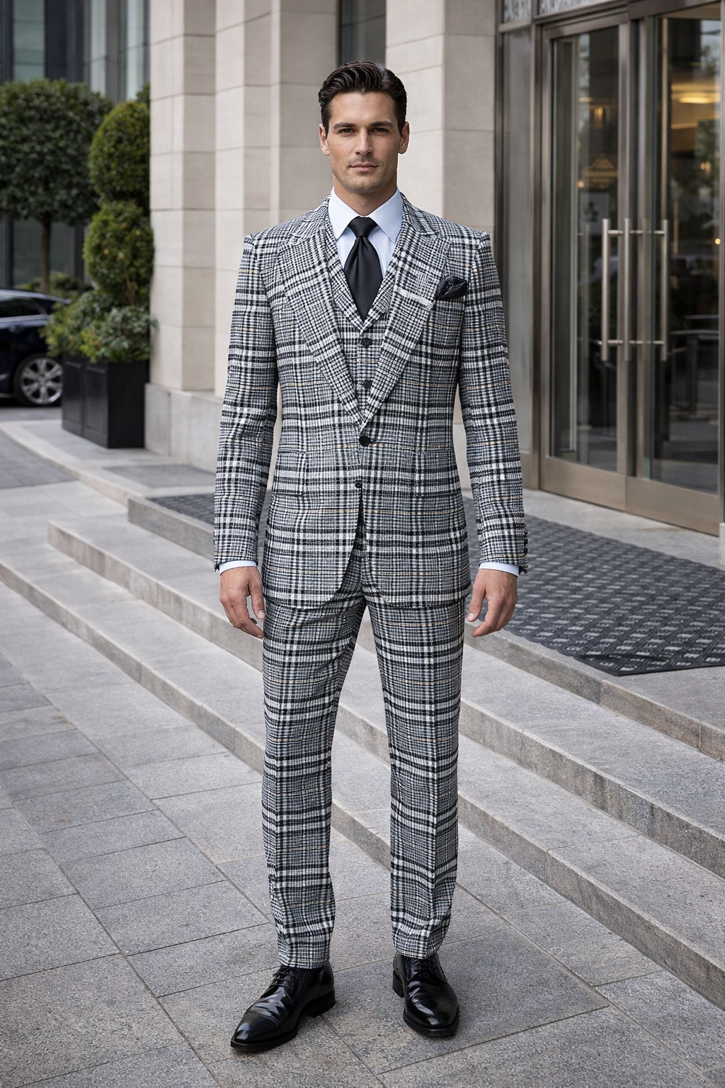 Suits With Baggy Pleated Pants - Wide Leg Pants 100% Wool - Classic Fit in One Button 3 Piece Suit by Rossiman