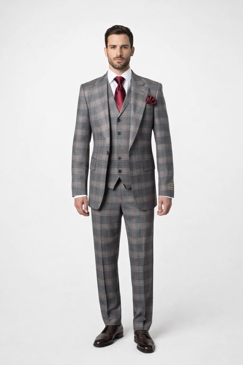 Suits With Baggy Pleated Pants - Wide Leg Pants 100% Wool - Classic Fit Single Breast Lapel Vest by Rossiman