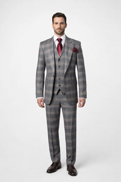 Suits With Baggy Pleated Pants - Wide Leg Pants 100% Wool - Classic Fit Single Breast Lapel Vest by Rossiman