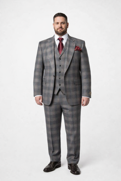 Suits With Baggy Pleated Pants - Wide Leg Pants 100% Wool - Classic Fit Single Breast Lapel Vest by Rossiman