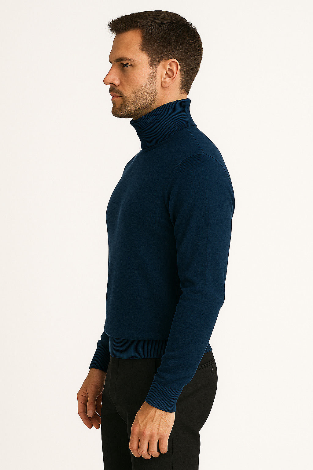 Men's Navy Blue Classic Turtleneck Sweater  Lightweight Knit Pullover