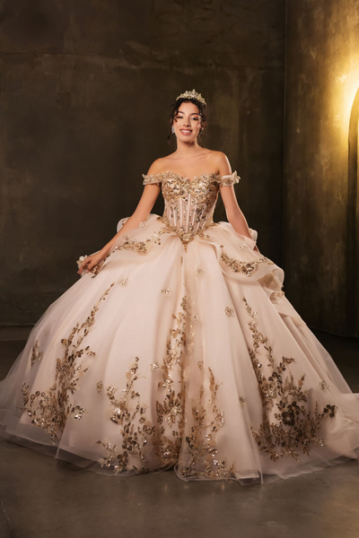 Sweet 16 Dress Sweetheart Off The Shoulder Ball Gown By Layla K LK271 - BLUSH/GOLD / 2 - Dress