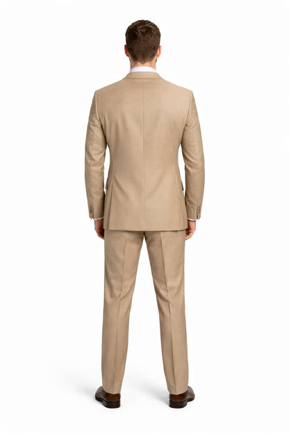 Mens Tan Modern Fit Tiglio Wool Suit – Classic Two-Button Tailored Suit