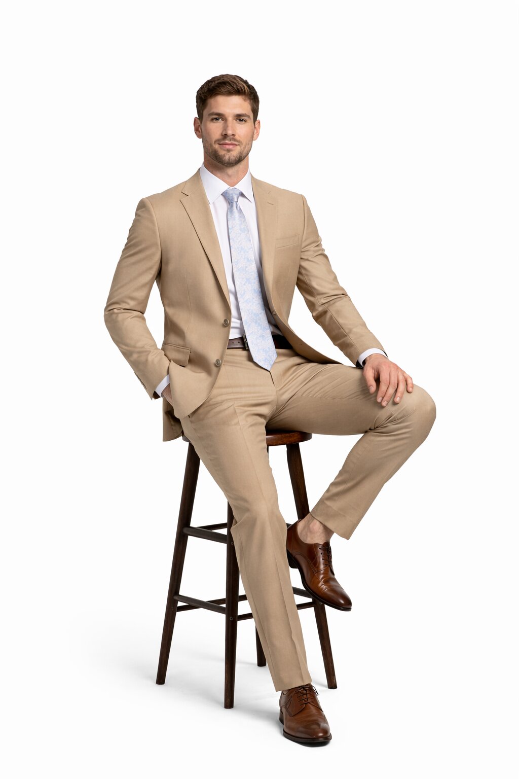 Mens Tan Modern Fit Tiglio Wool Suit – Classic Two-Button Tailored Suit