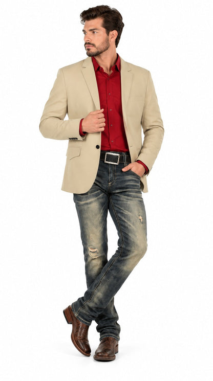 Men's Suede Cowboy Blazer Ultra Slim Fit LAM-511 in Color Pearl
