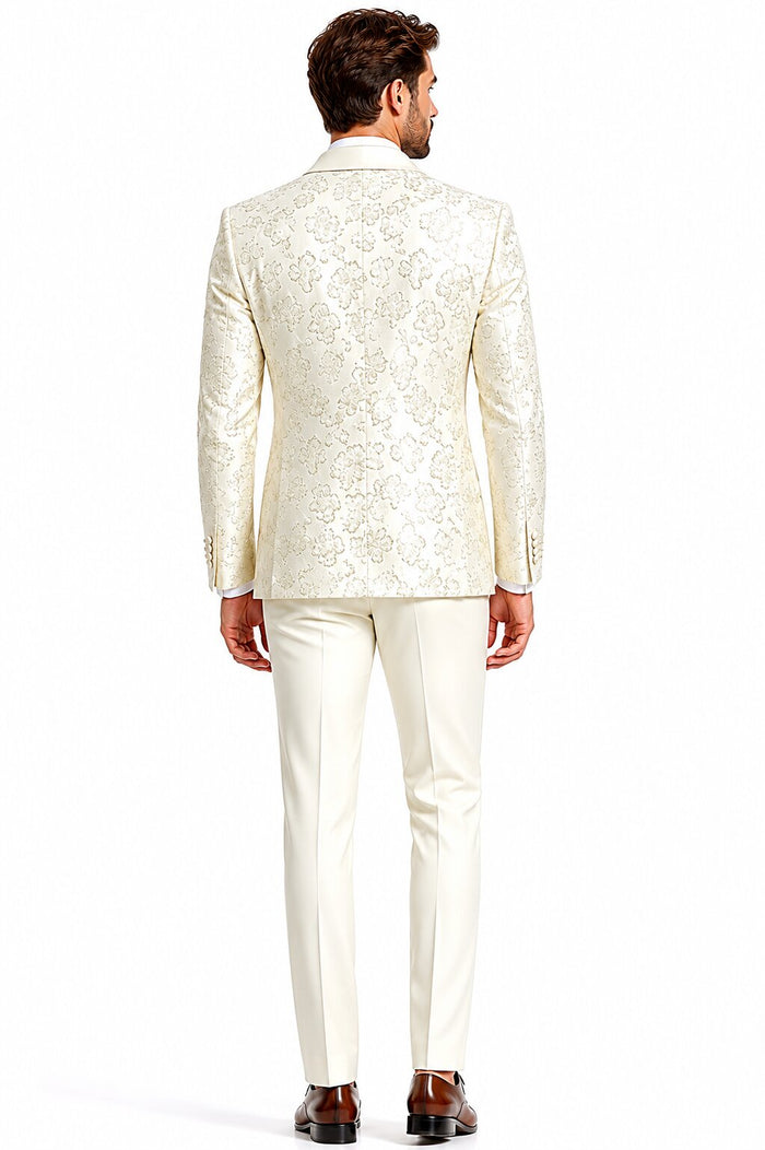 2026 Ivory Shiny Floral Mens 3pc Suit by Tazzio